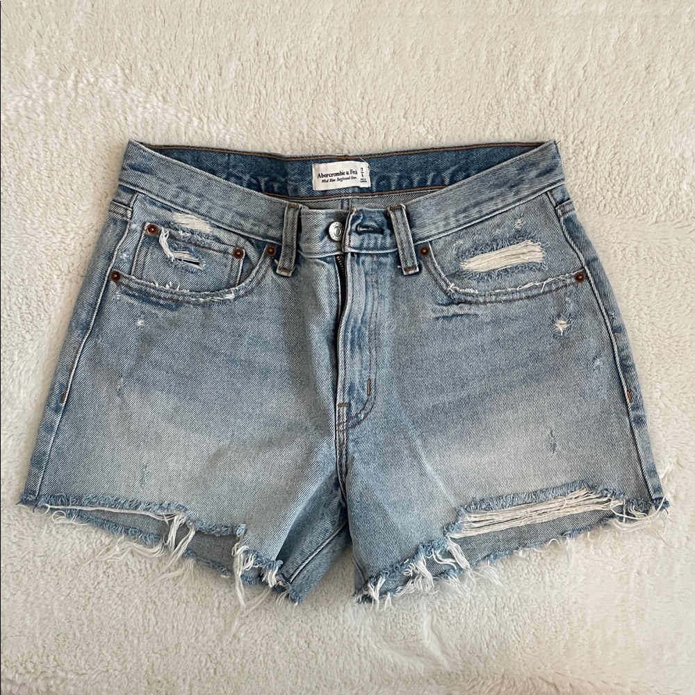Abercrombie & Fitch Blue Frayed Jean Shorts